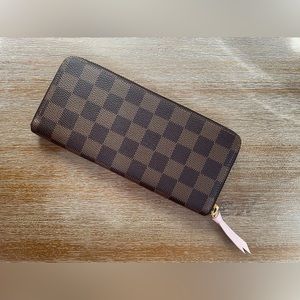 Authentic Louis Vuitton Damier Ebene Clemence Wallet with Rose Ballerine